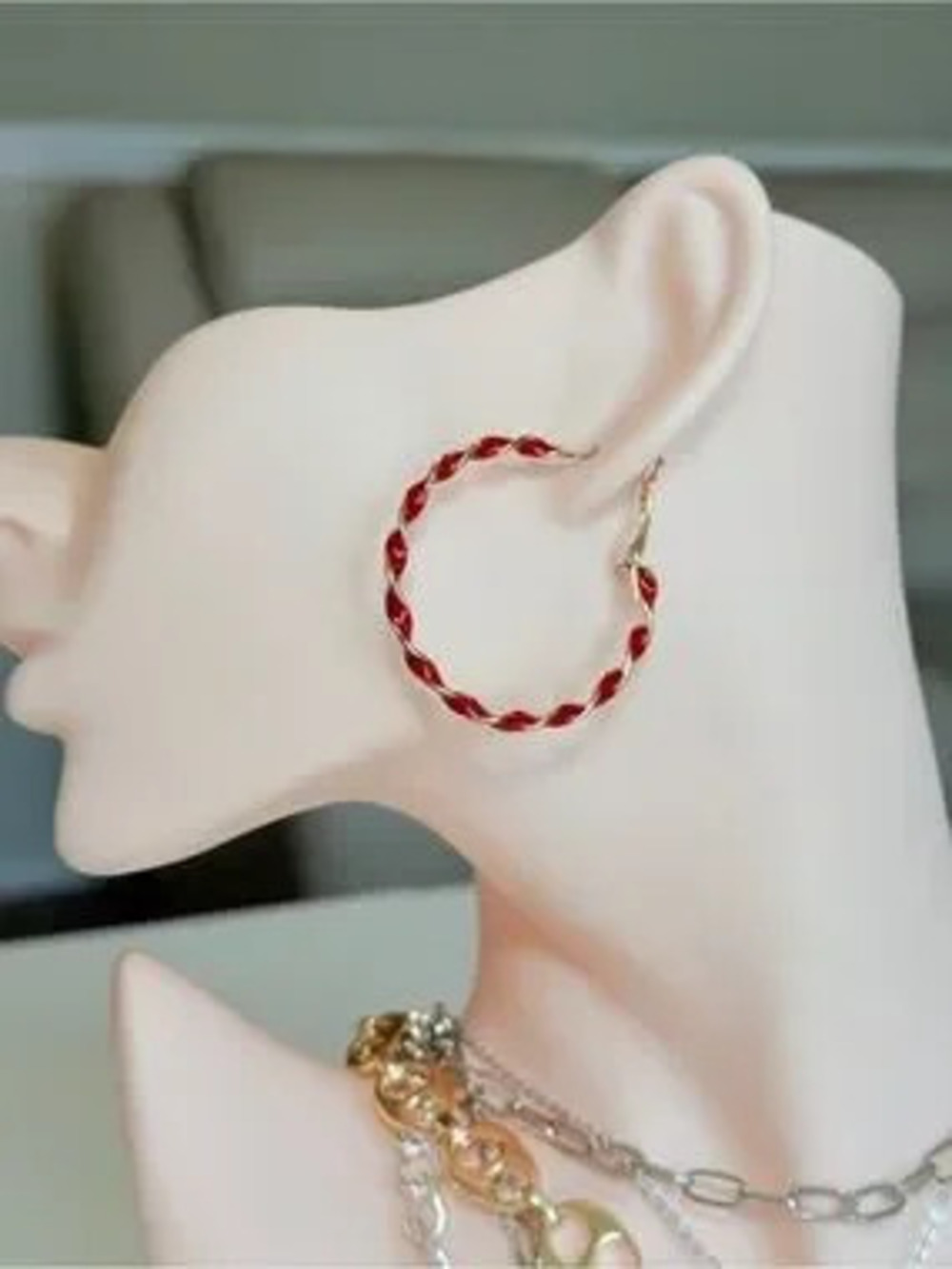 Gold-Tone Red Twisted Hoop Earrings